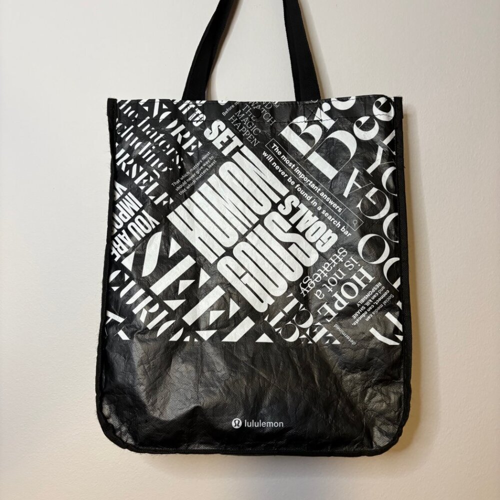Lululemon Yoga Large Reusable Shopping Gift Bag Tote Black and White - Picture 2 of 6